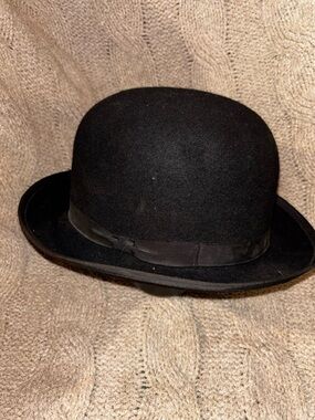 Vintage Rosemont Black Wool Derby Bowler Hat Medium Men’s Made in USA 1940s-50s